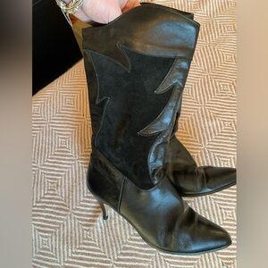 Western Black Heeled Boots leather and suede Vintage 80’s rocker